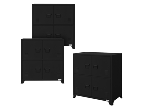 3x Archivadores de oficina de metal negro con 2 compartimentos 75x40x80,5cm ML-DESIGN