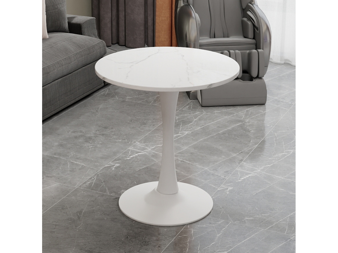 Mesa Redonda De Comedor O Café 70 Cm, Diseño Moderno, Tapa De Mármol Blanco Con Vetado, Versátil Para Diferentes Espacios