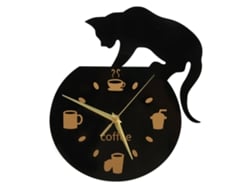 Reloj de pared silencioso Baok para cocina, con efecto 3D de gato y café, fabricado en acrílico duradero, sin marco, resistente al agua, con un diseño sencillo para la oficina.