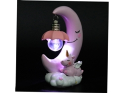 Lámpara De Mesita De Noche Unicornio Luna En Resina, Luz Nocturna Decorativa Para Niños Y Niñas, Regalo Para La Habitación De Una Niña.