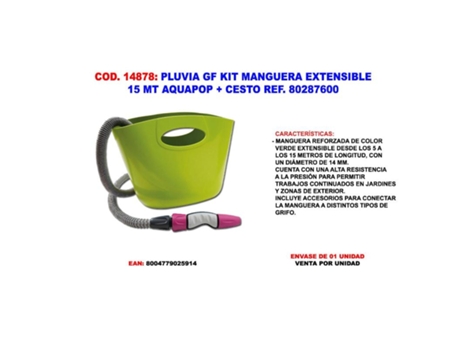 Pluvia gf kit manguera extensible 15 mt aquapop + cesto 80287600