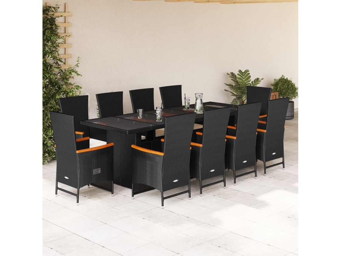 Juego de comedor de jardín de 11 piezas con cojines de mimbre negros de DKD Home Decor