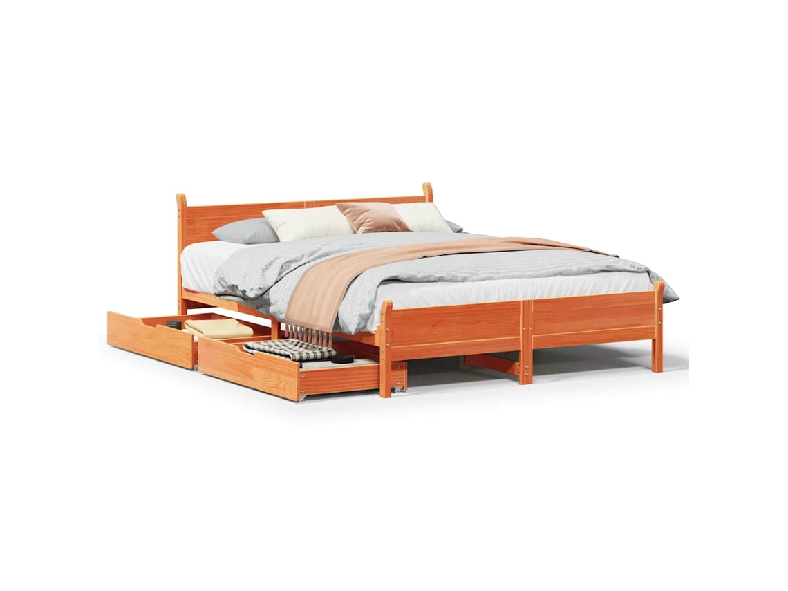 Estructura De Cama Sin Colchón Madera Maciza Marrón 135x190 Cm