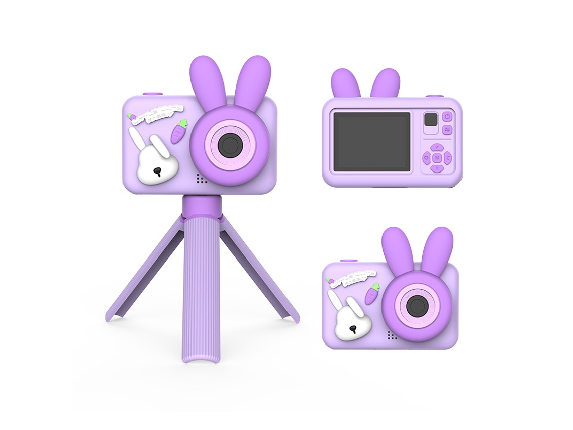 Cámara infantil 9600w de doble cámara, mini cámara digital portátil de dibujos animados, conejo morado