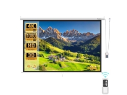 Pantalla de proyección eléctrica de 84 pulgadas, pantalla de proyección con control inalámbrico, enrollable, montaje en techo y pared, 43 formatos, HD 4K 3D