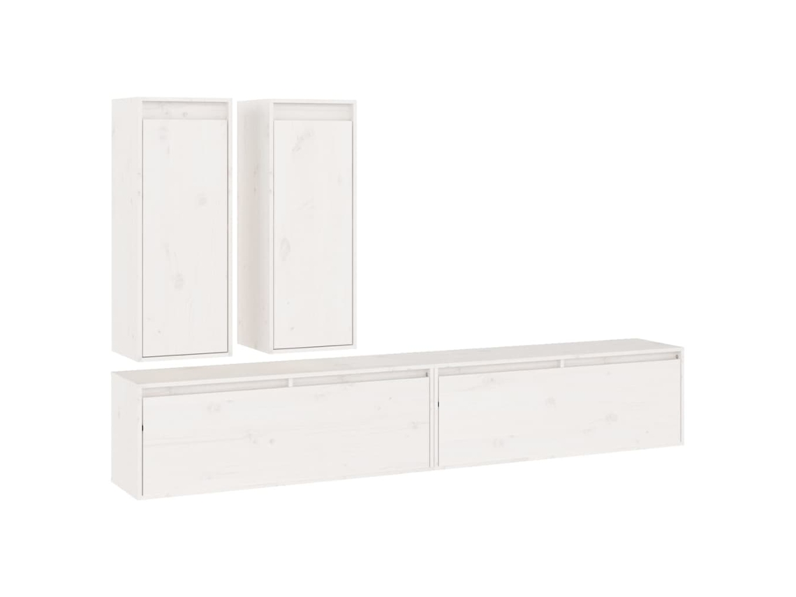 Mueble de TV de 4 piezas, madera maciza de pino, blanco, EXCLUSIVO DE LA CASA