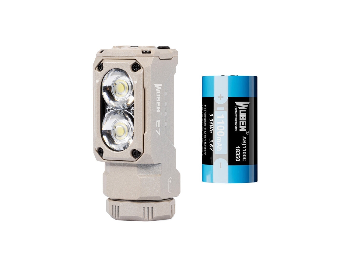 Linterna frontal LED recargable Wuben E7 2 en 1, 1800 lúmenes, color verde, con diadema y batería compacta 18350/18650, mini luz trasera EDC.