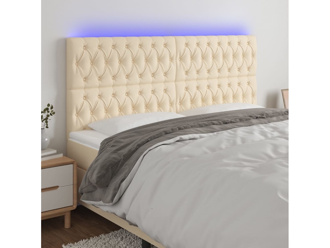 Cabecero Con Luces Led Tela Crema 200x7x118/128 Cm