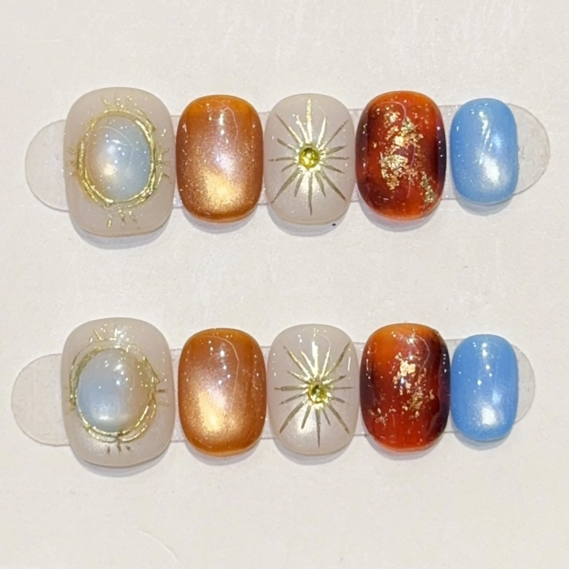 (980-l) Juego De 10 Uñas Postizas Hechas A Mano, Para Usar, Tipo Prensado