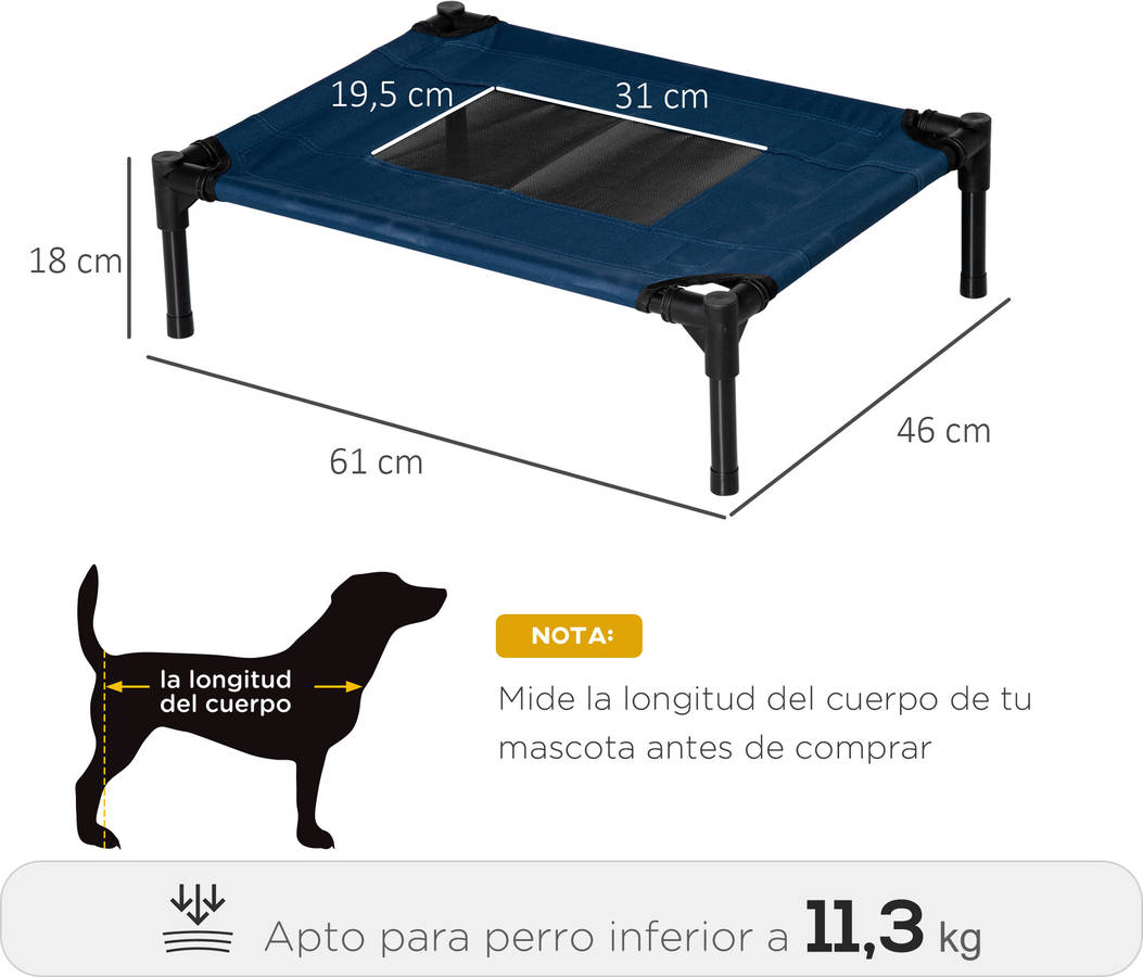 Pawhut Cama Elevada para perros gatos mascotas con zona de malla transpirable y tela oxford marco acero interior exterior 61x46x18 cm beis 90x45x90