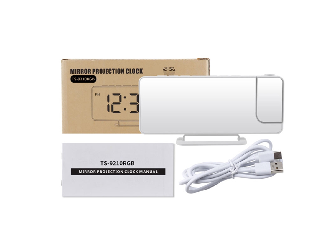 Reloj Despertador Digital Con Proyección De 180°, Pantalla Led, Espejo, Brillo Ajustable Y Doble Alarma.