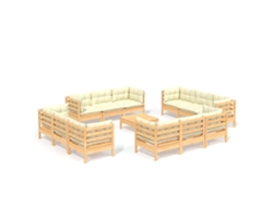 Maison Exclusive - Muebles De Jardín 13 Piezas Cojines Madera De Pino Crema