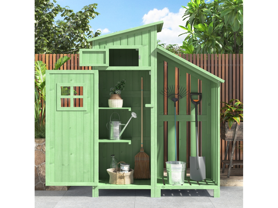 Casita De Jardín Pequeña De Madera Verde, 124x46x174cm