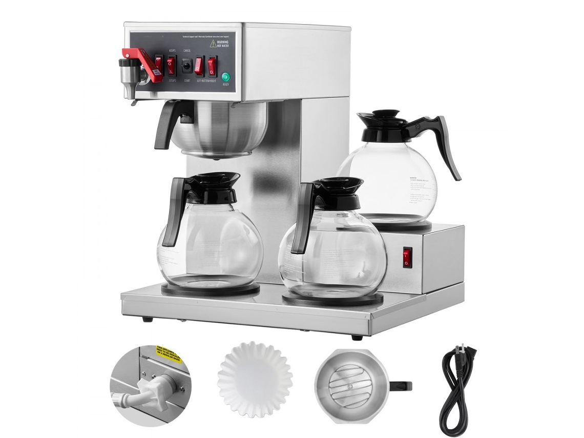Cafetera Profesional con 3 Platos, Depósito de 2.8L y Jarras de Cristal Tekmaquinas