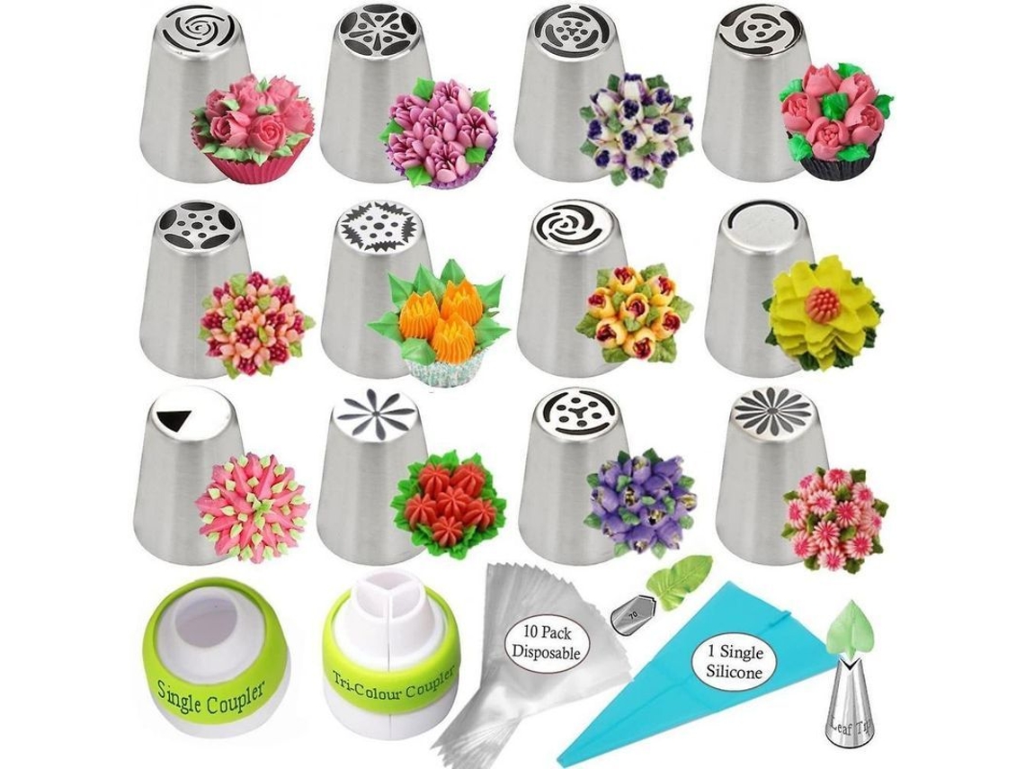 Rebe-kit De Pistas De Piping Ruso Para Decorar Pasteles 12 Nozzles Incluye Conectores Bolsas Y Guía