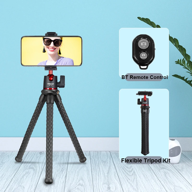 Trípode flexible MT-11 para celulares y DSLR, con control remoto, mini patas tipo pulpo, para iPhone 13/14 Pro Max, kit Bluetooth