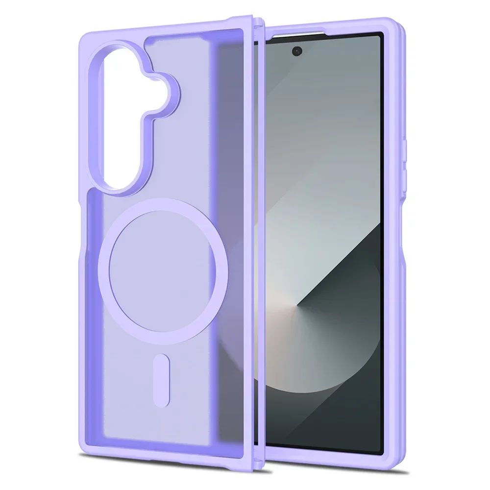 (morado, Galaxy Z Fold6) Funda Protectora Magnética Transparente Esmerilada Con Acabado Mate Y Compatible Con La Carga Inalámbrica Magsafe.