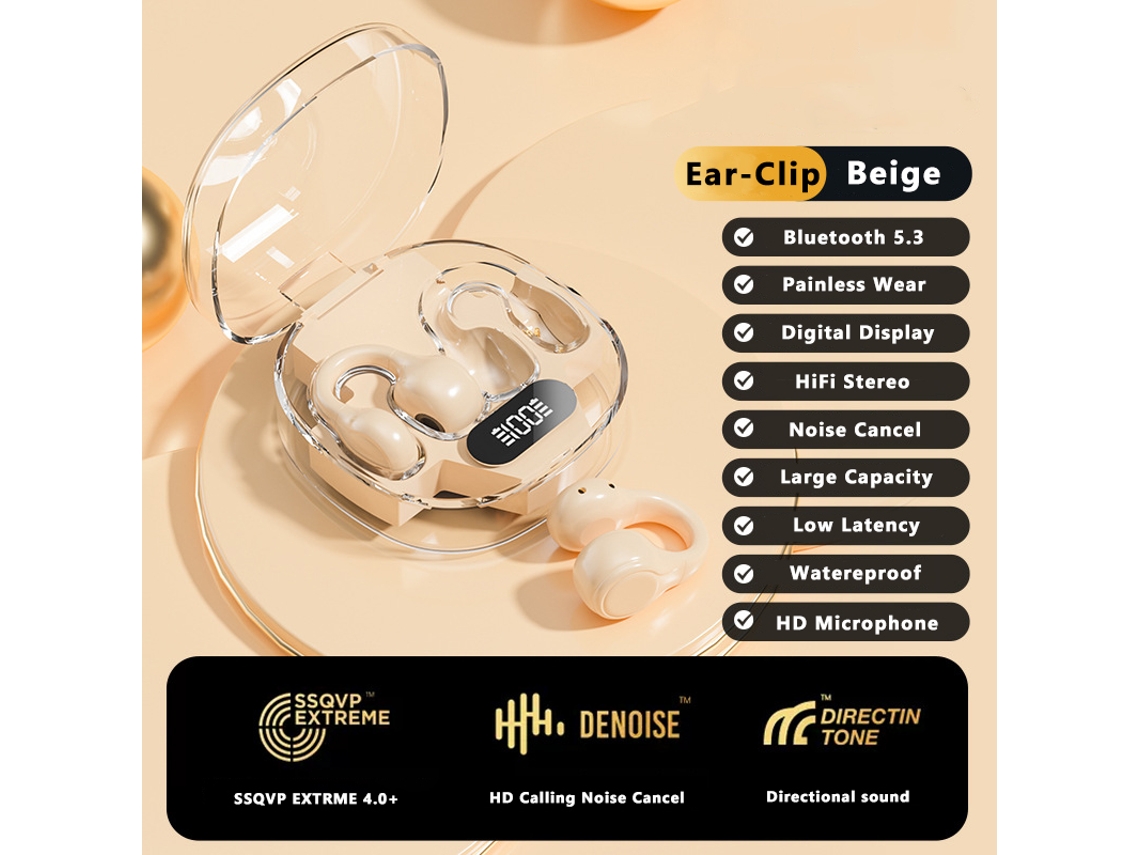 Auriculares Inalámbricos Bluetooth 5.3 (marrón Claro), Con Diseño De Gancho Para La Oreja Y Pantalla Led.