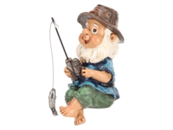 Gnomo Pescador Decorativo Sentado, Resistente A Los Rayos Uv, Para Uso En Jardines Exteriores, Fabricado En Resina.