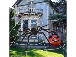 Decoración De Halloween: Telaraña De 200" + Araña Gigante De 59" Para Jardín Y Hogar.