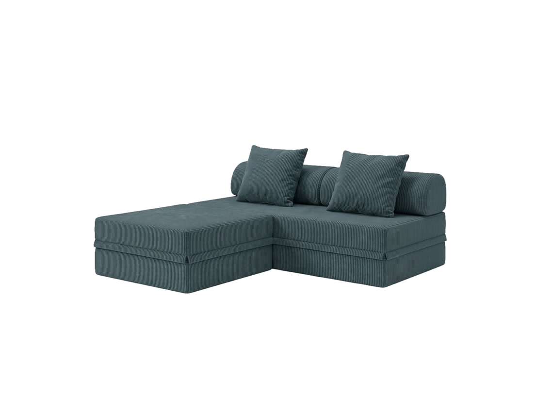 Sofá Modular 3 Lugares + Puff  Convertible  Veludo Regular Azul Escuro