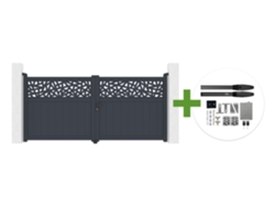 Puerta Batiente Dolomite Ruivo De 3 M, 140 Cm De Alto, Aluminio Gris + Motor Para Puerta Batiente Hiker B200