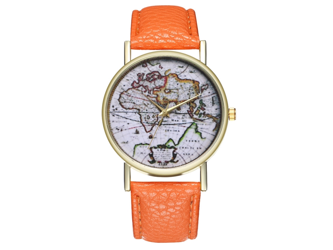 Elegante Reloj De Pulsera Analógico De Cuarzo Redondo Unisex Moderno Y Elegante, Color Naranja.