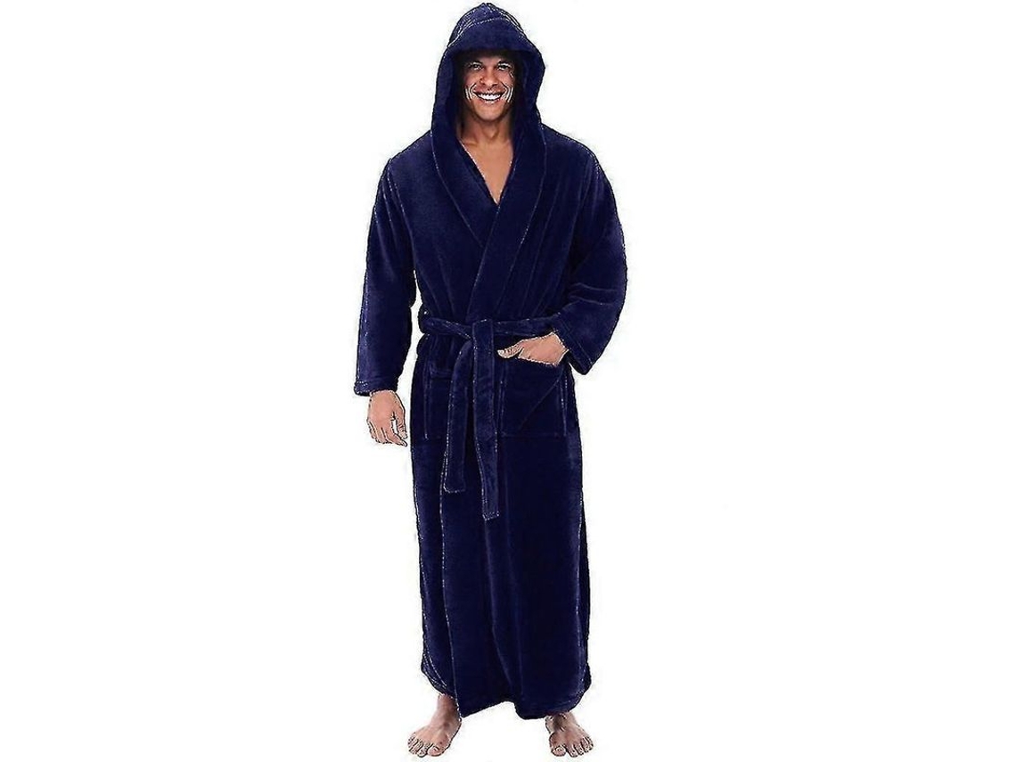 Albornoz Para Hombre Xl Azul Marino Con Capucha De Microfibra Suave Absorbente Xl Azul Marino
