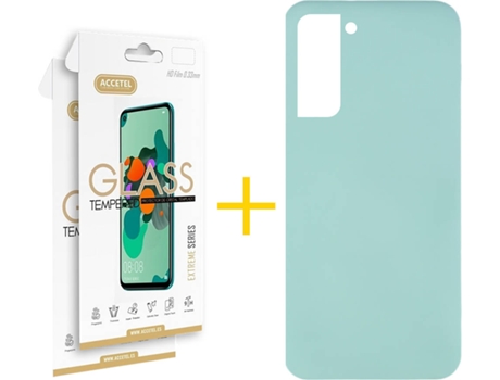 Carcasa + 2 Protectores de Pantalla para Samsung Galaxy S22 Plus 5G ACCETEL Verde Agua