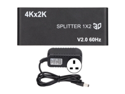 Splitter 1x2 Interface Multimídia Hd 4k/2k 60hz 60fps 6gbps Com Adaptador De Energia Plugue Uk