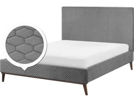 Cama de matrimonio BELIANI Bayona Terciopelo Gris 151x212x121