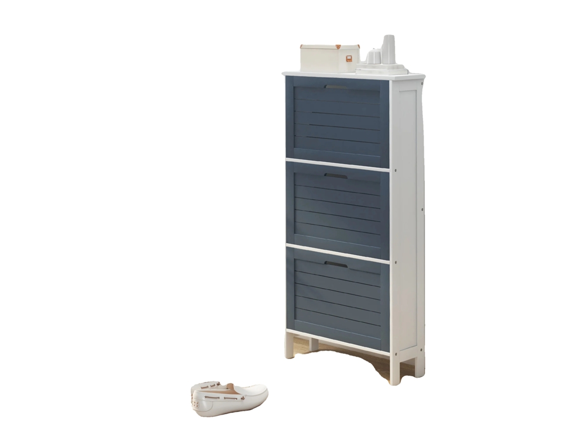 Zapatero de madera de ingeniería, con capacidad para 6 pares, 3 cajones de almacenamiento, acabado gris, 53 x 18 x 108,5 cm.
