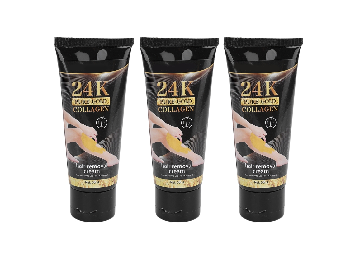 Crema Depilatoria 24k Colágeno Dorado 3pcs Hidratante Inhibe Crecimiento Painless 60ml Para Mujeres Y Hombres