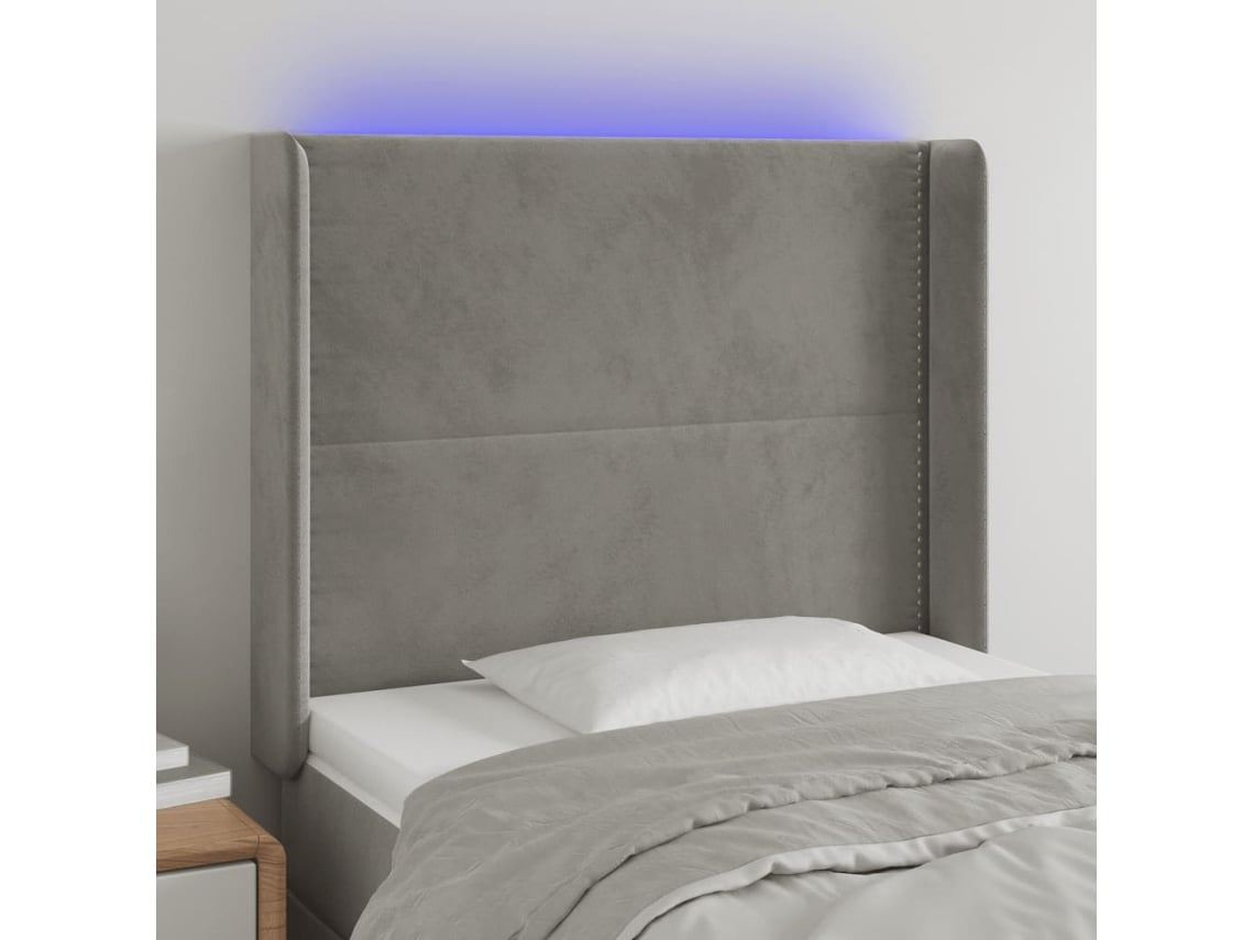 Cabecero Con Led De Terciopelo Gris Claro 103x16x118/128 Cm