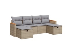 Conjunto 6 De Sofá De Jardín VIDAXL Beige Poli Ratán(55 x 55 x 37 cm)