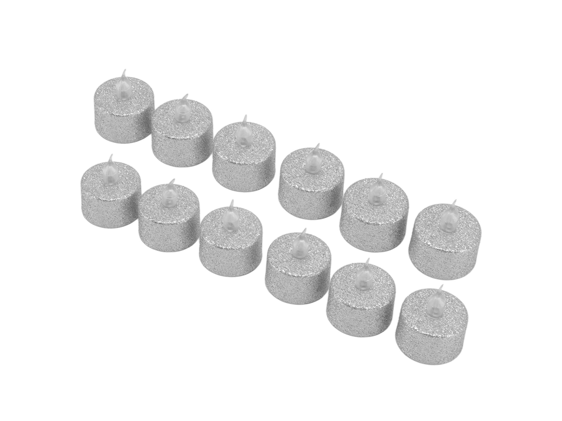 Velas Led Sin Fuego Operadas Por Batería Para Navidad Boda Decoración 12 Piezas Plata