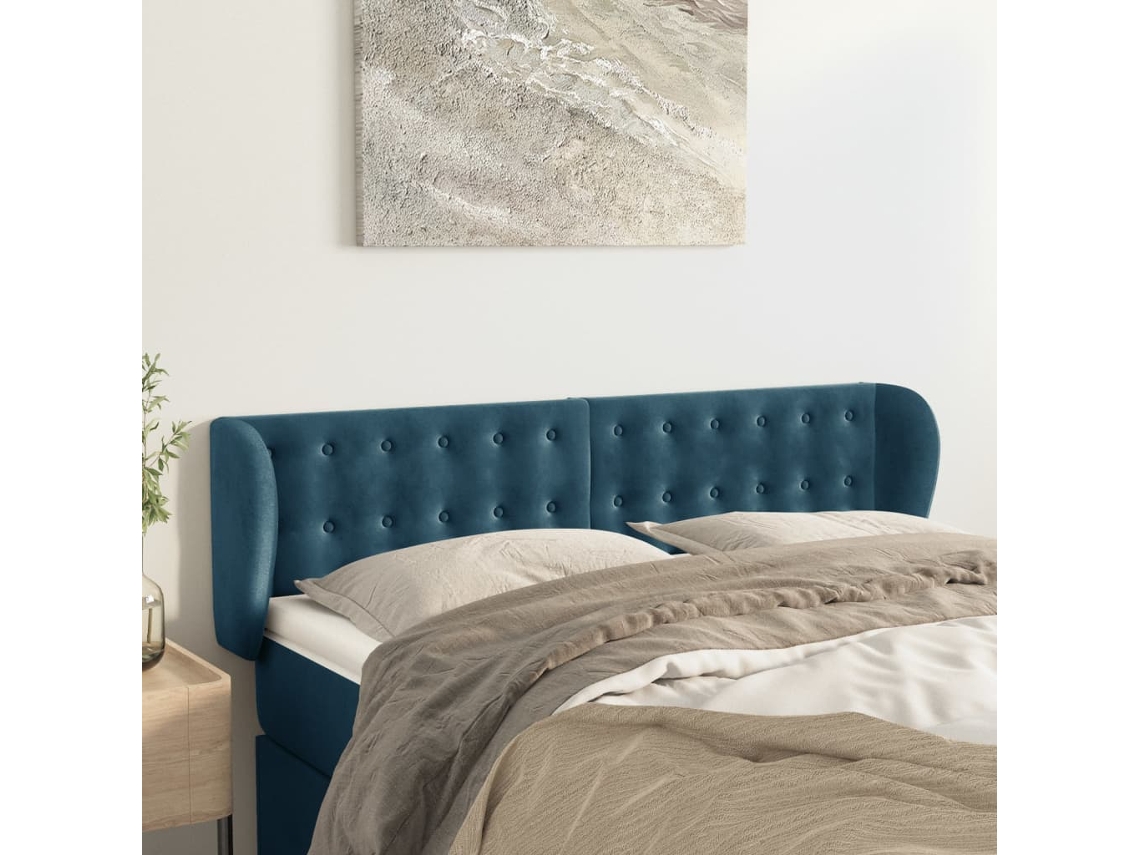 Cabecero De Terciopelo Azul Oscuro 147x23x78/88 Cm