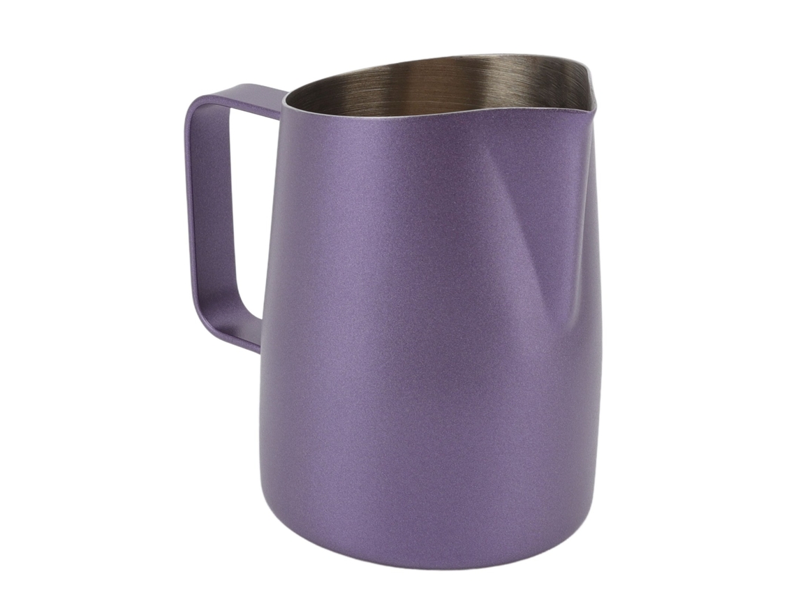 Jarra para espumar leche de acero inoxidable, color morado, 600 ml, ideal para café