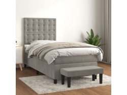Cama Box Spring Con Colchón Terciopelo Gris Claro 80x200 Cm