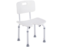Silla de ducha ajustable con 8 niveles, orificios de drenaje, aluminio, 48x42x83,5 cm, blanco/plata