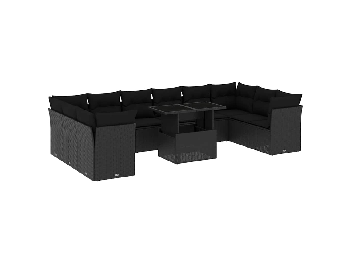 Maison Exclusive - Set De Sofás De Jardín 11 Pzas Y Cojines Ratán Sintético Negro