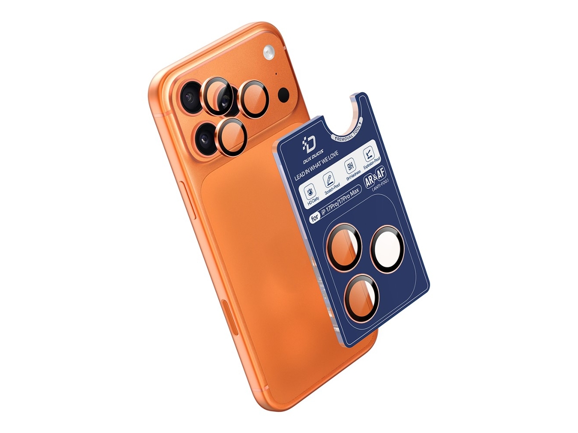Protector De Lente De Cámara Dux Ducis Para Iphone 17 Pro Max / Iphone 17 Pro, Serie Hawk, Cristal Templado - Naranja Cósmico