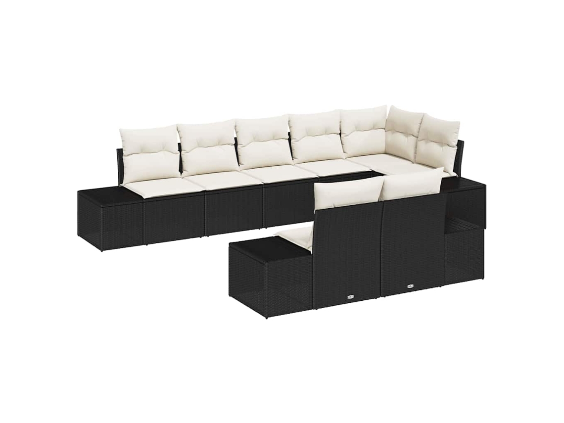 Conjunto de sofá de jardín de 8 piezas de ratán sintético negro y crema EXCLUSIVO DE LA CASA (sin dimensiones)