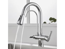 Grifo 3 En 1 (plateado) - Purificador De Agua - Manijas Dobles - Rociador Extraíble - Cuerpo De Latón - Cromado
