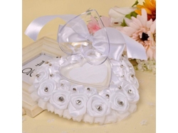 Elegante Cojín Para Anillos De Boda Con Corazón Y Encaje Para Ceremonia Y Sesión De Fotos, 16x15cm.