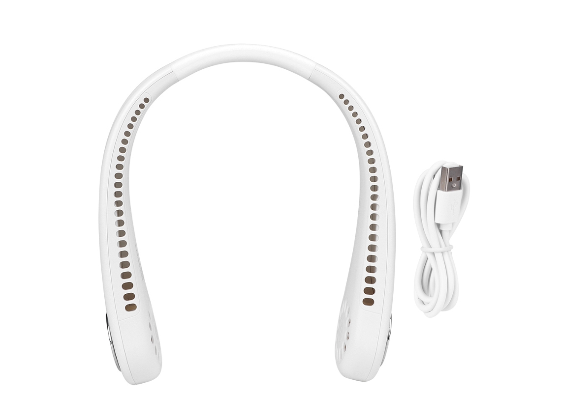 Ventilador de cuello USB portátil recargable, estilo deportivo.