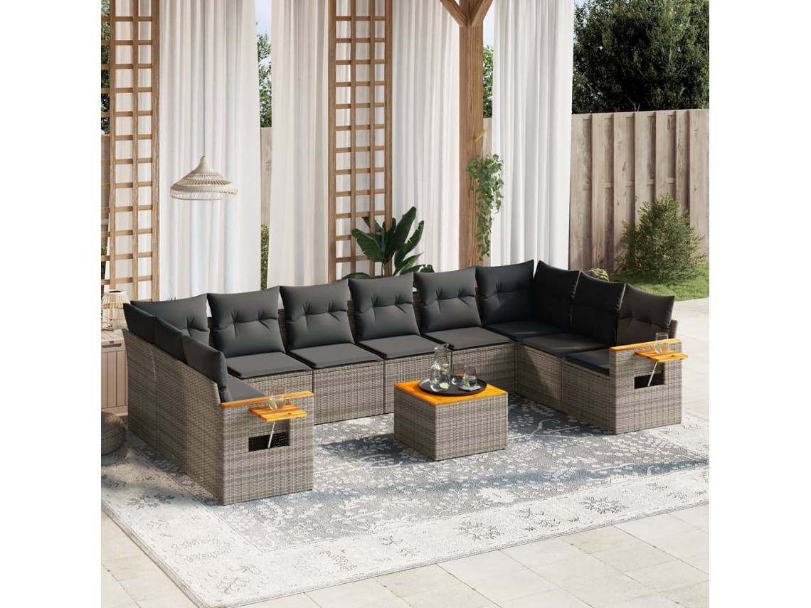 Conjunto de sofás de jardín de 11 piezas DKD Home Decor con cojines de mimbre gris