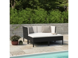Conjunto de muebles de jardín con cojines de mimbre negros, Dkd Home Decor