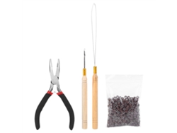 Kit De Extensiones De Pelo Con Aguja, Pinza Y 500 Anillos Micro Marrones Para Pelucas Y Accesorios