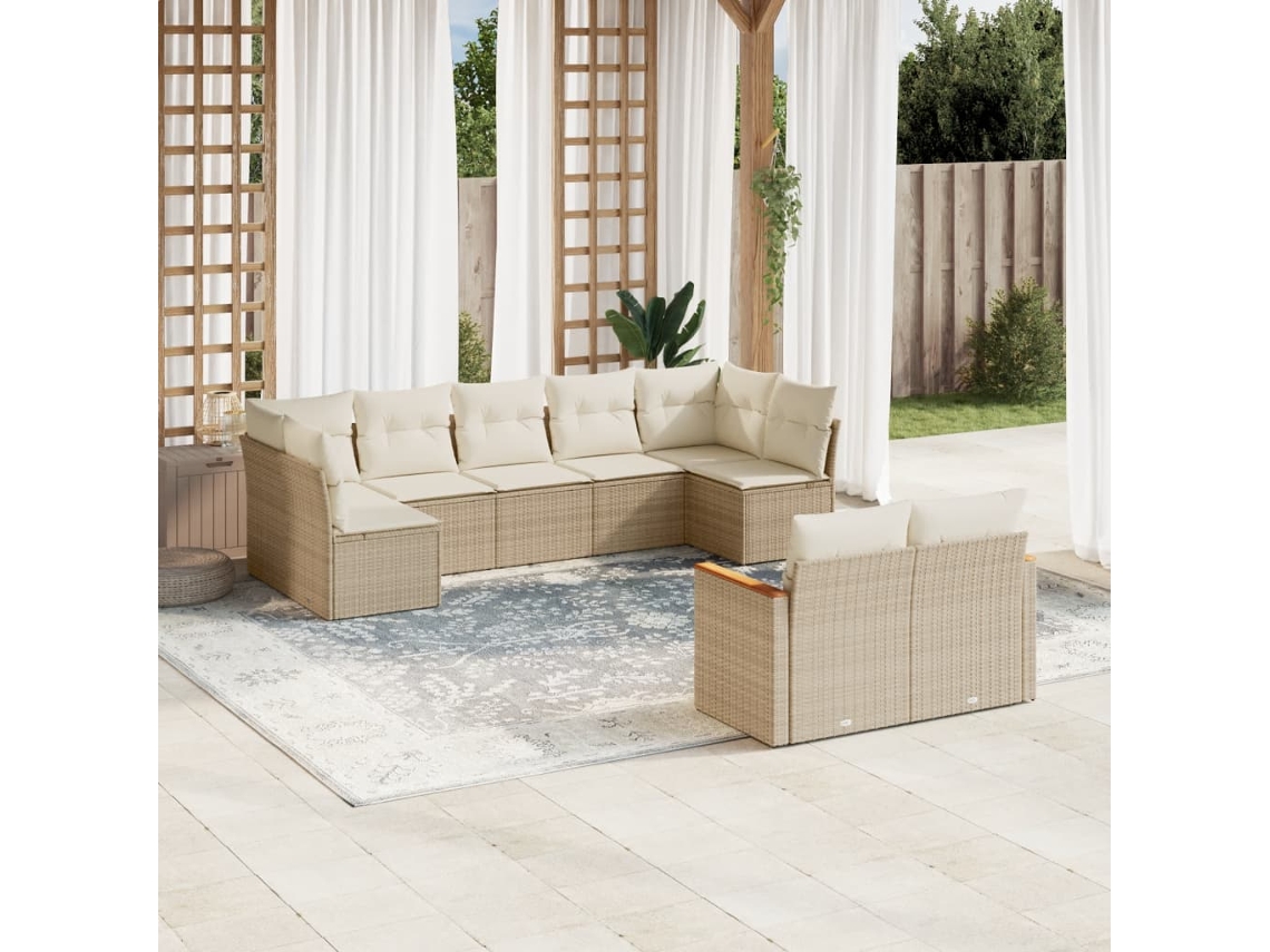 Conjunto de sofá de jardín de 9 piezas con cojines, mimbre sintético beige, Dkd Home Decor